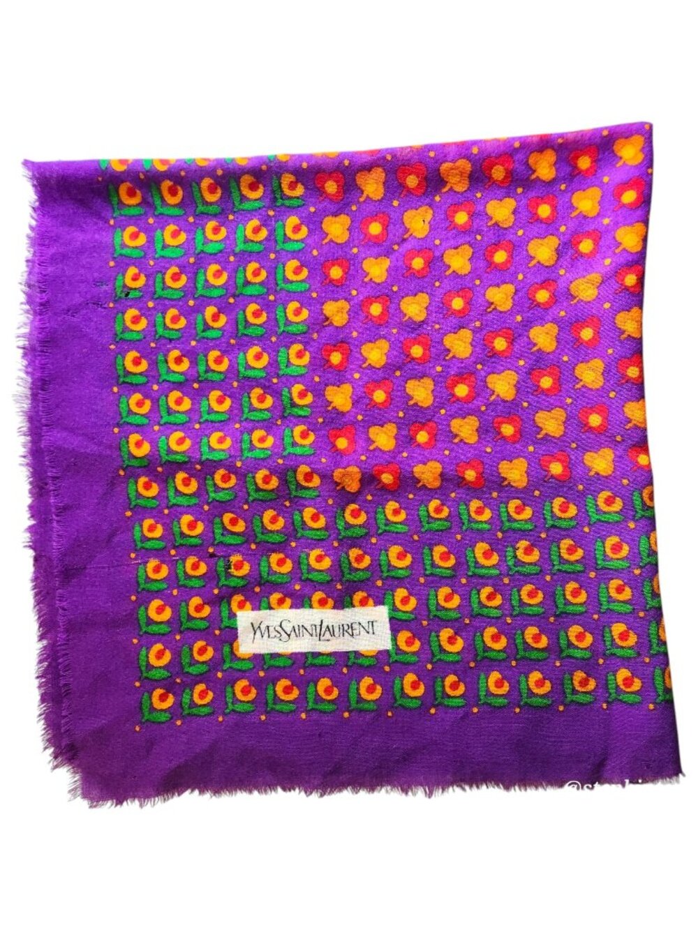 Yves Saint Laurent Vintage 1970s Cotton Scarf Purple Floral 34" AS IS YSL